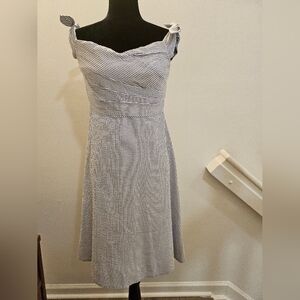 J. Crew Blue and White Striped Seersucker Midi Dress NWT